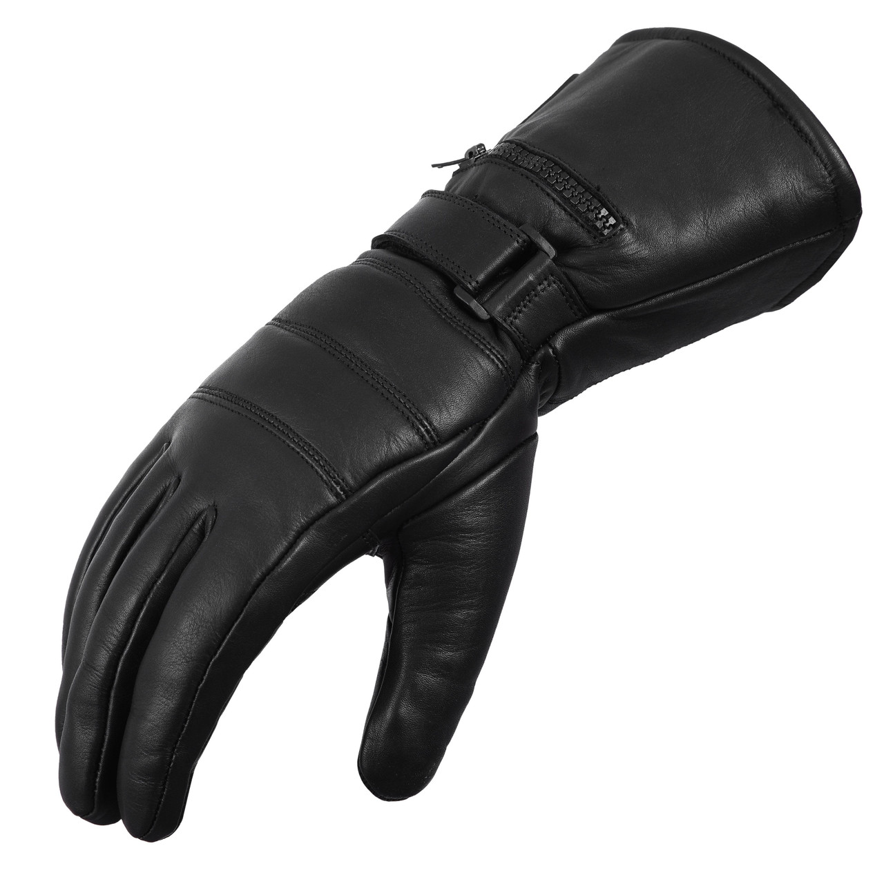 Leather Motorcycle Gauntlet Gloves with Rain Cover and Pocket