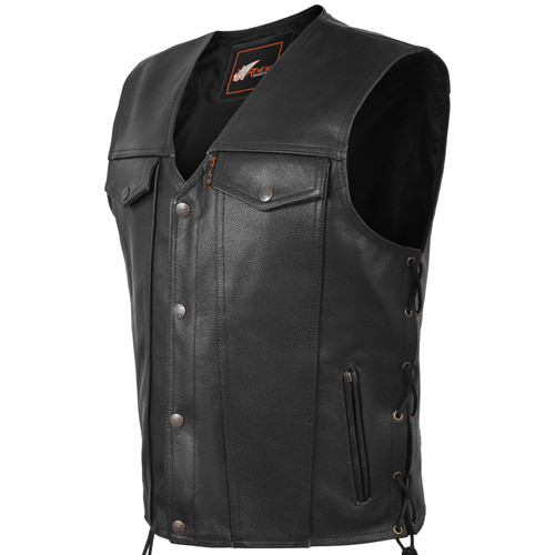 Outlaw - Mens Denim Style Buffalo Leather Vest with Side Lace