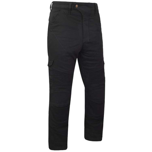 Mens Black Cotton Motorcycle Cargo Pants reinforced with protective aramid lining